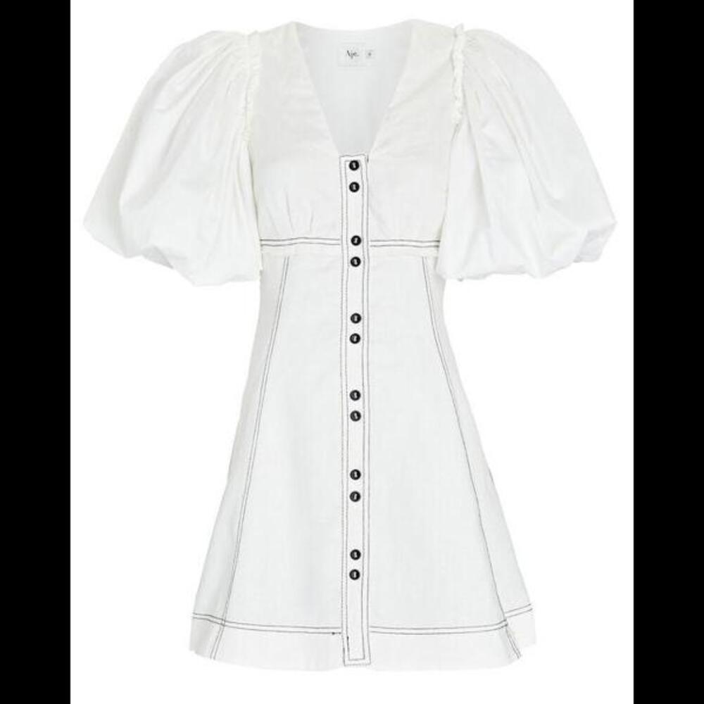 Aje Cherished Puff-Sleeve Linen Mini Dress - Size 14